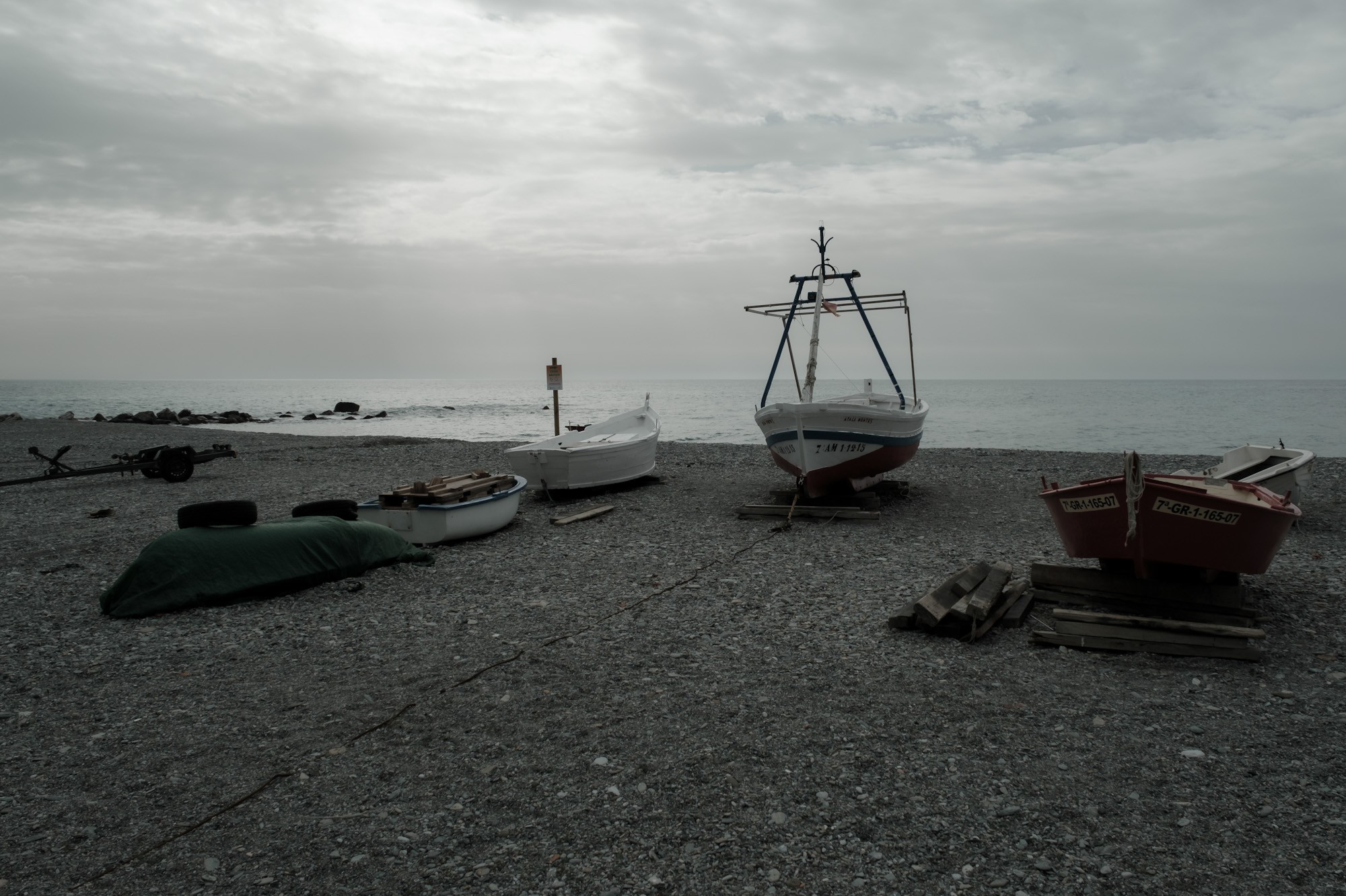 Beach, boats and clouds in Almunecar Andalusia