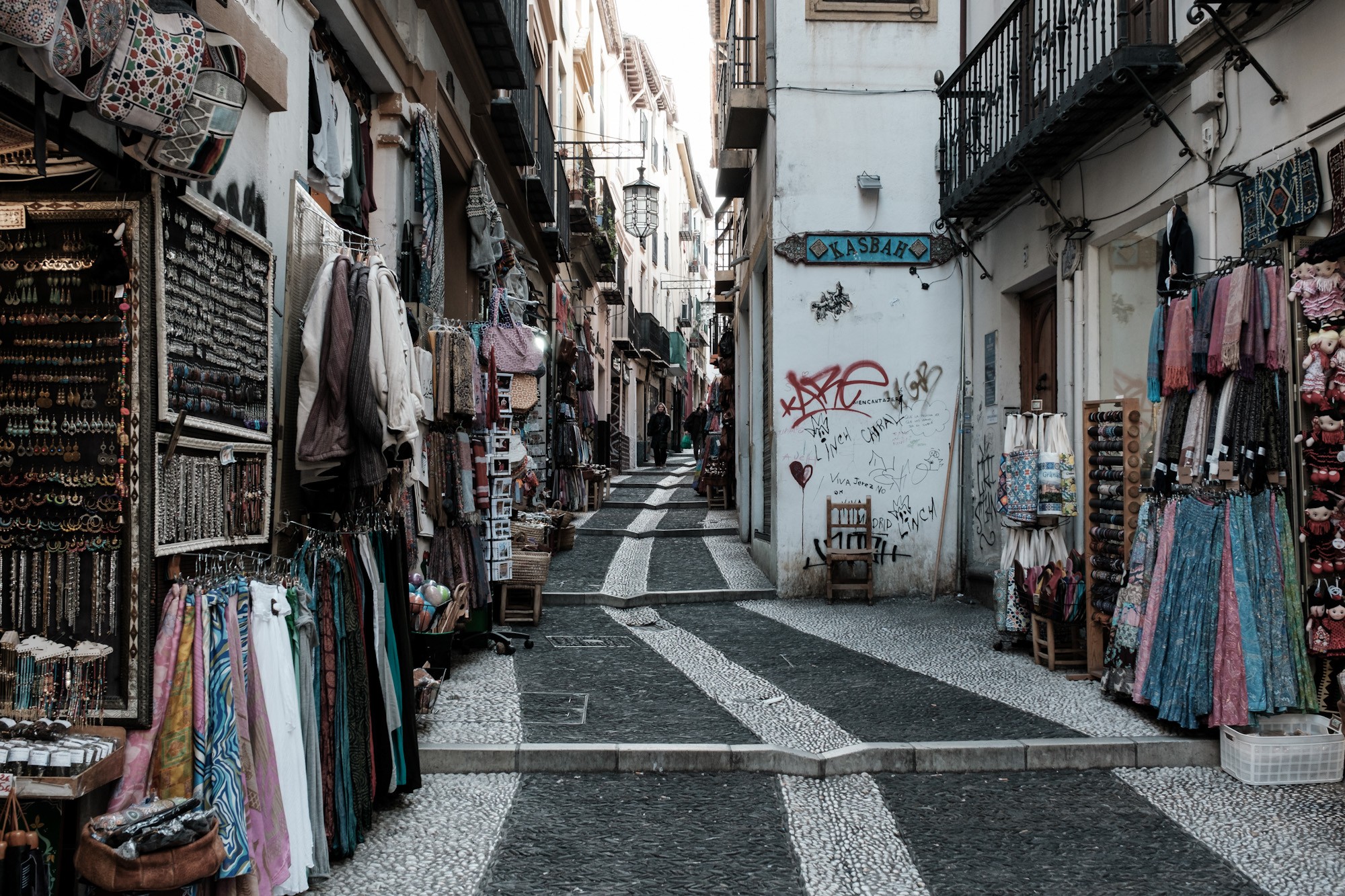 Market street climbing up to Albaicin in Granada Andalusia