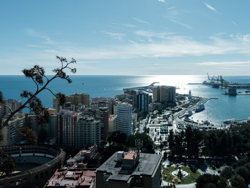 View of the harbour from above in Malaga Andalusia