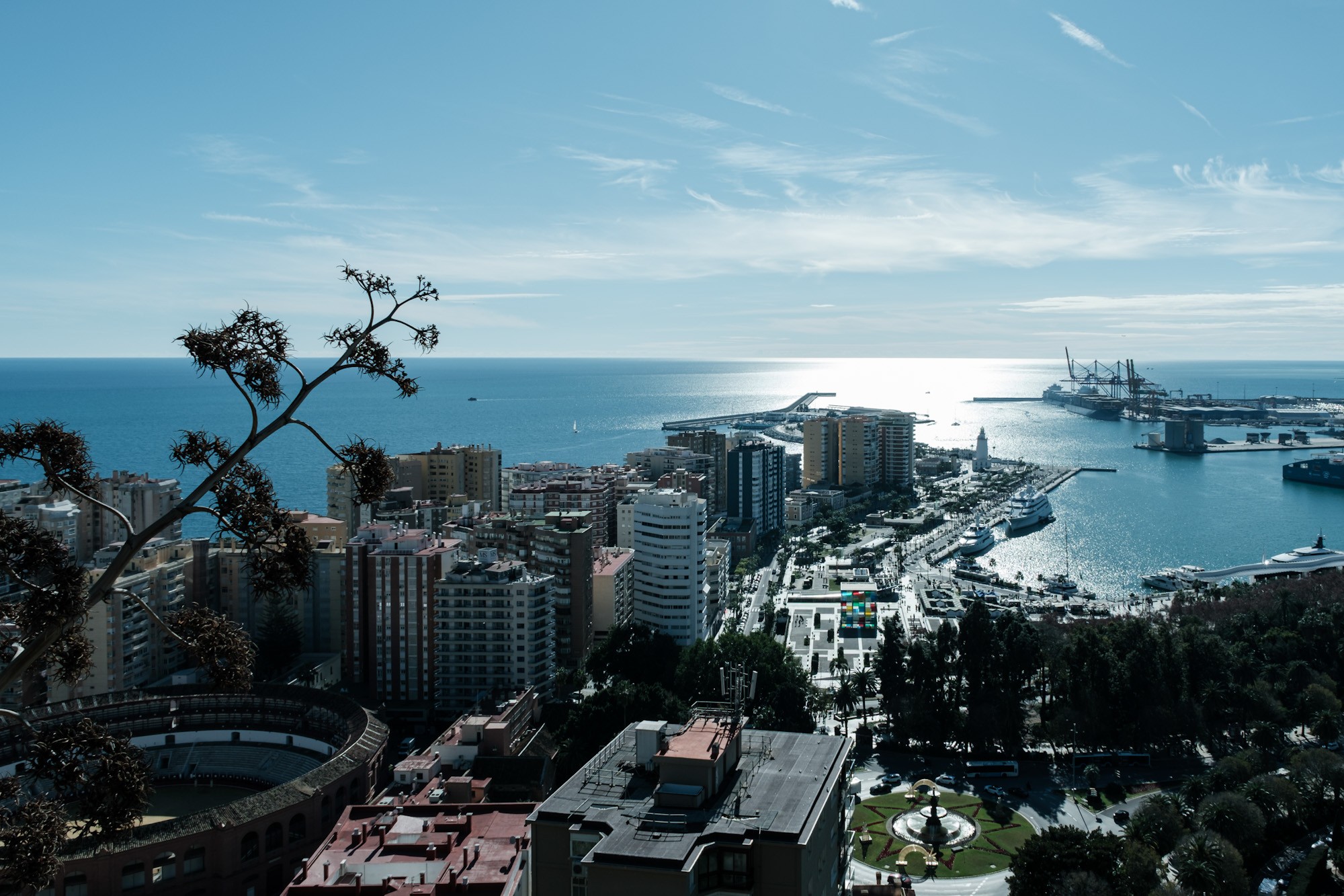 View of the harbour from above in Malaga Andalusia
