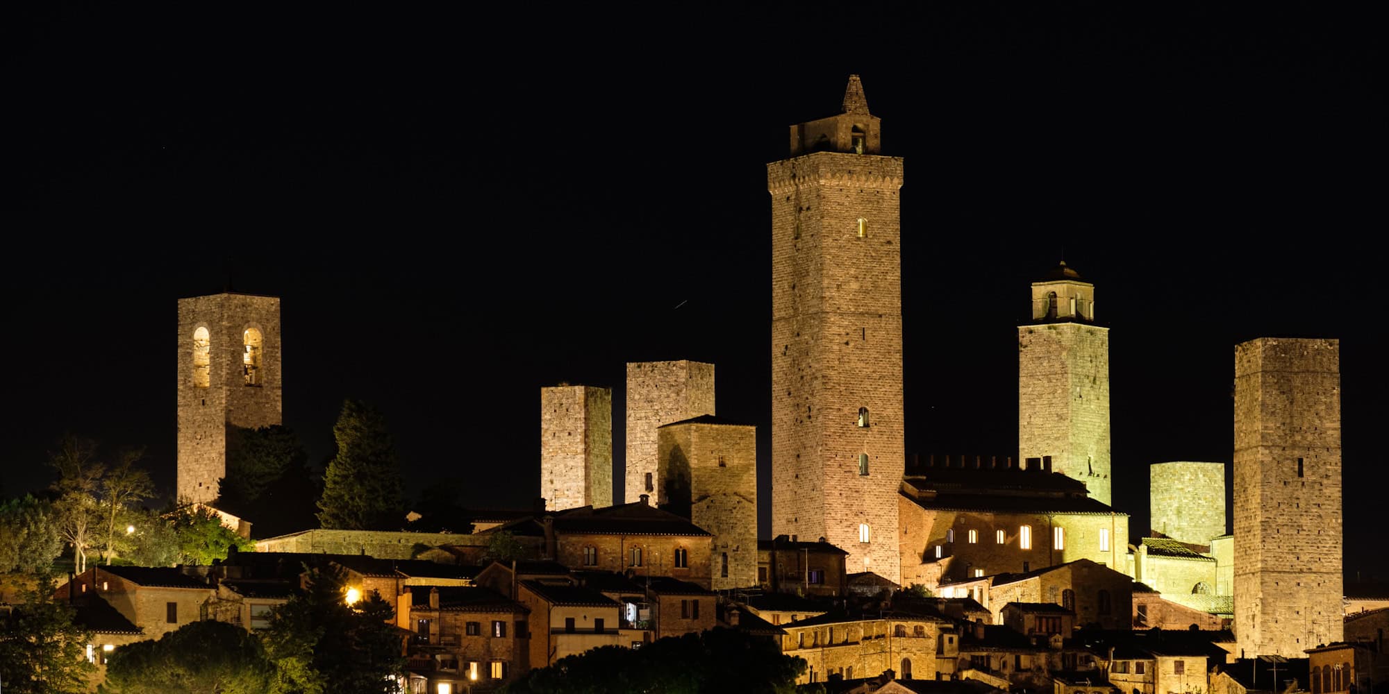 The towers of San Gimignano photographed during the night