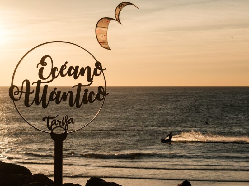 Kitesurfers at sunset in Tarifa Andalusia