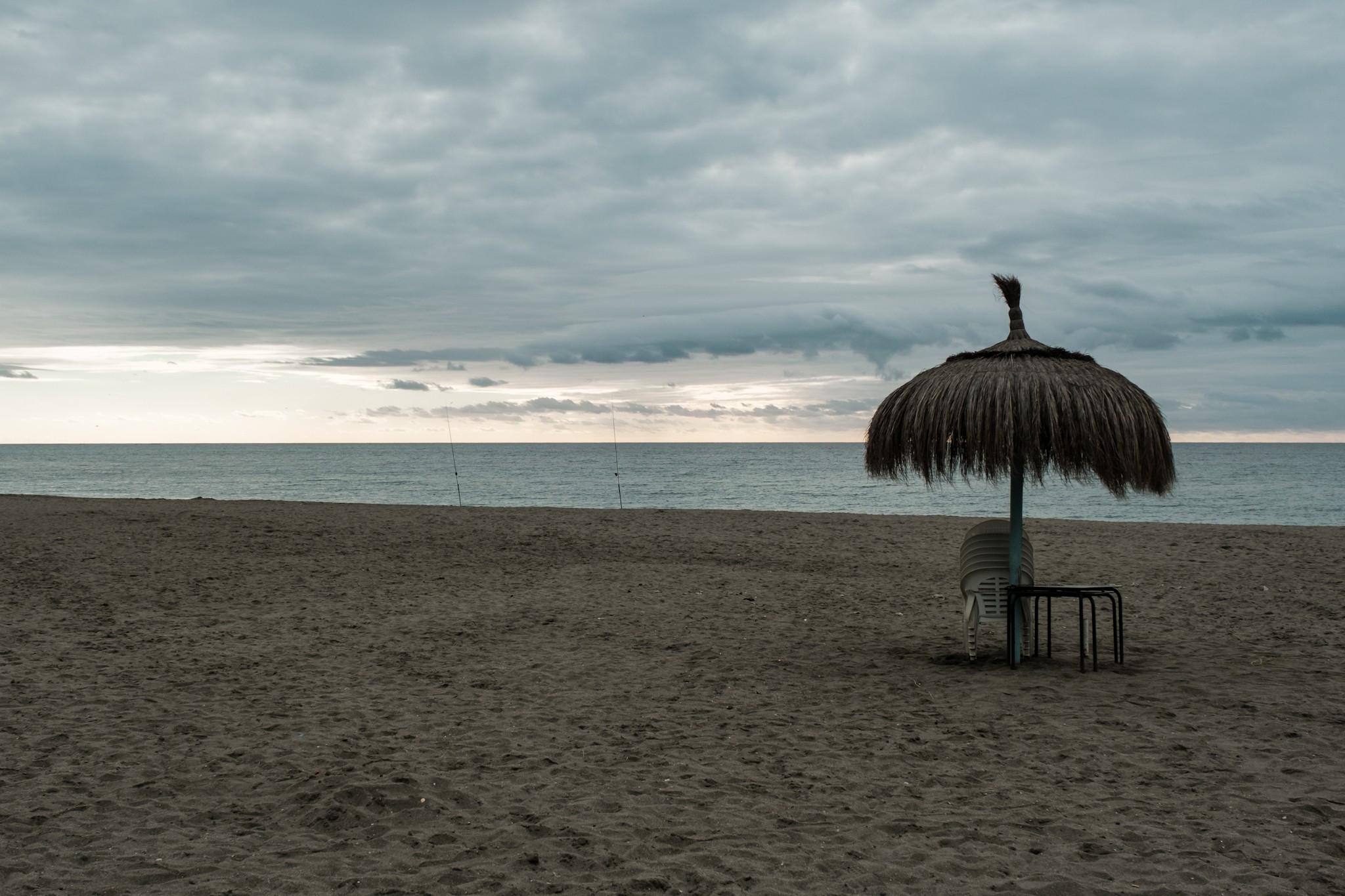 Empty beach during a cloudy day in Marbella Andalusia