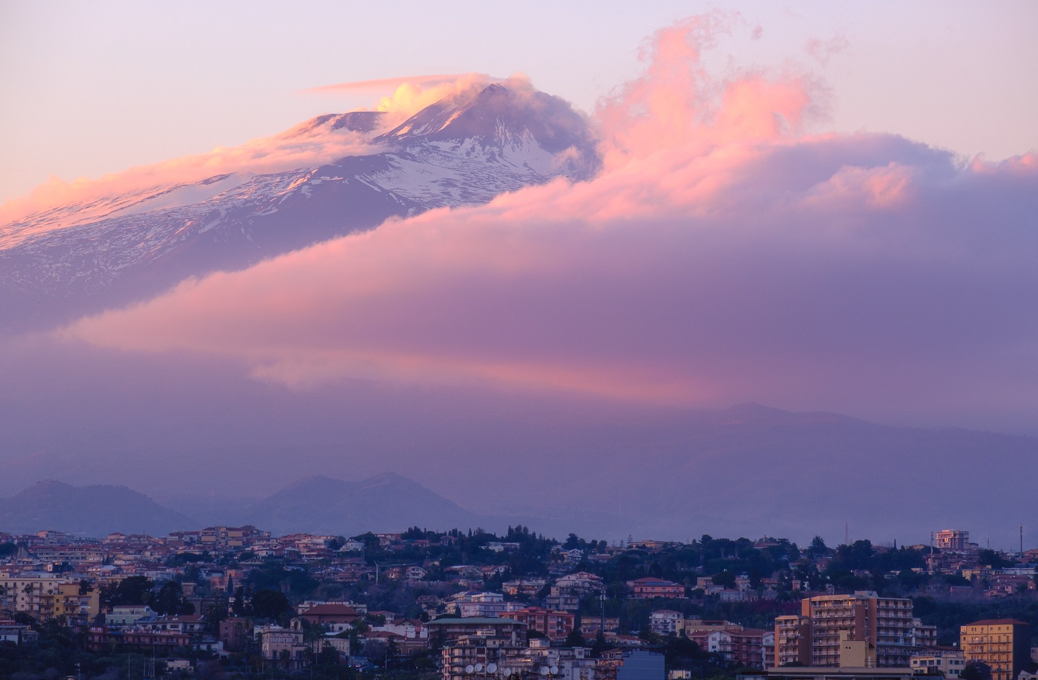View of Mount Etna at sunset from the balcony of my accommodation in Catania Sicily