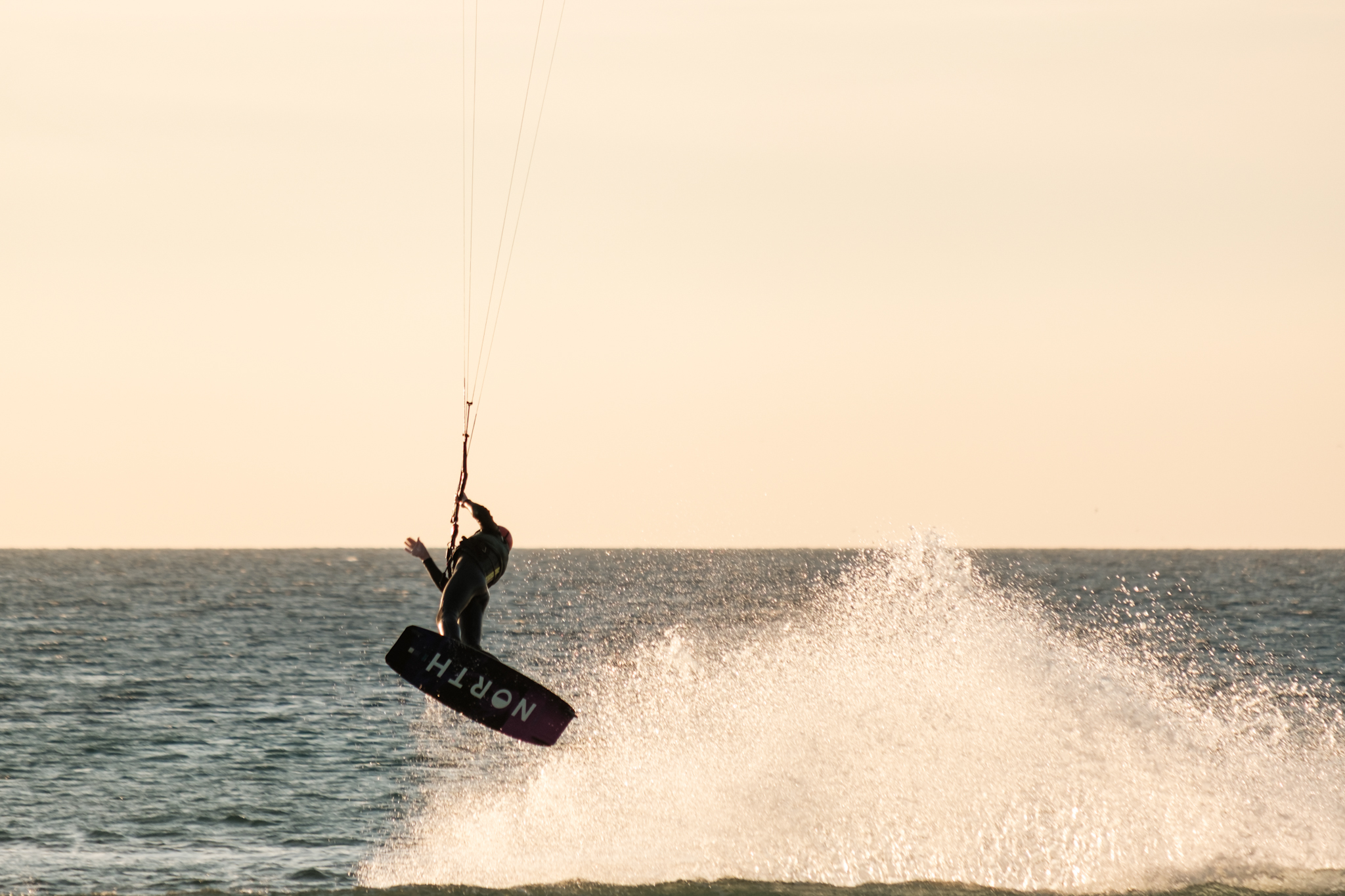 Kite surfers at sunset in Tarifa Andalusia
