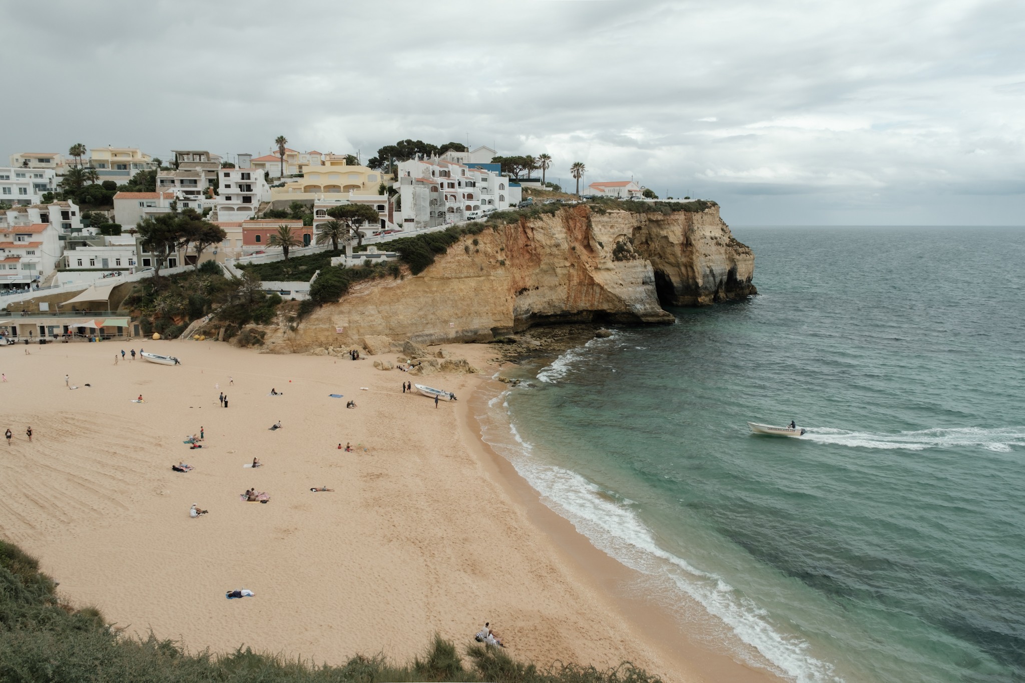 Carvoeiro beach on a cloudy day in Algarve Portugal