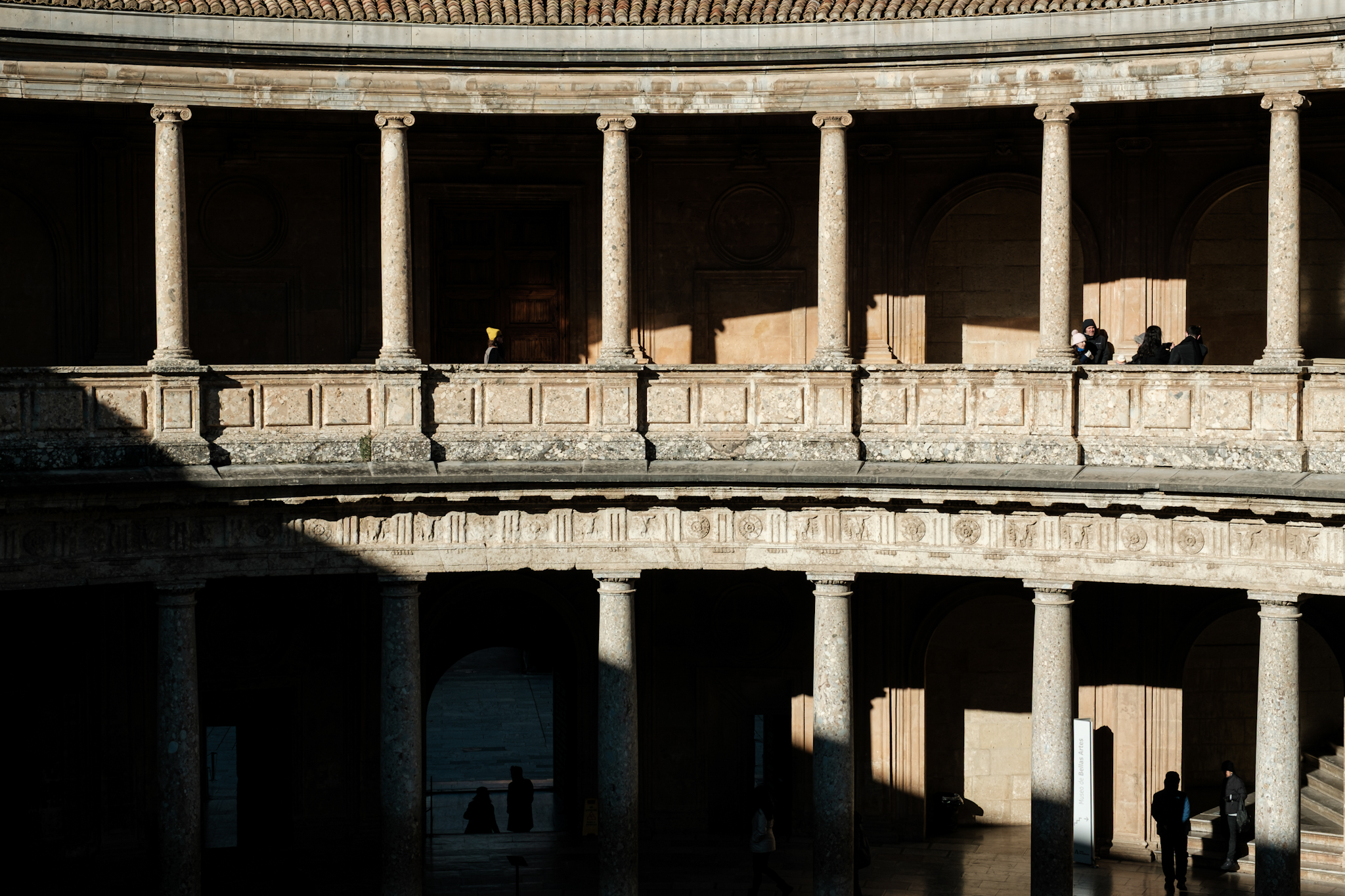 Walking inside the Palace of Charles in the Alhambra Complex in Granada Andalusia